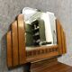 Art Deco period fan mirror in blond oak / circa 1940