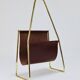 Porte-revues Carl Auböck II Midcentury, laiton et cuir marron, vintage, Autriche