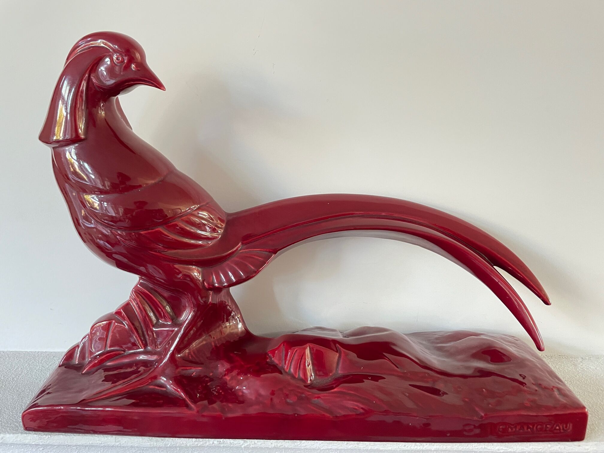 Faisan Art déco de Lemanceau fait par Saint Clément. Céramique vintage Charles Lemanceau.