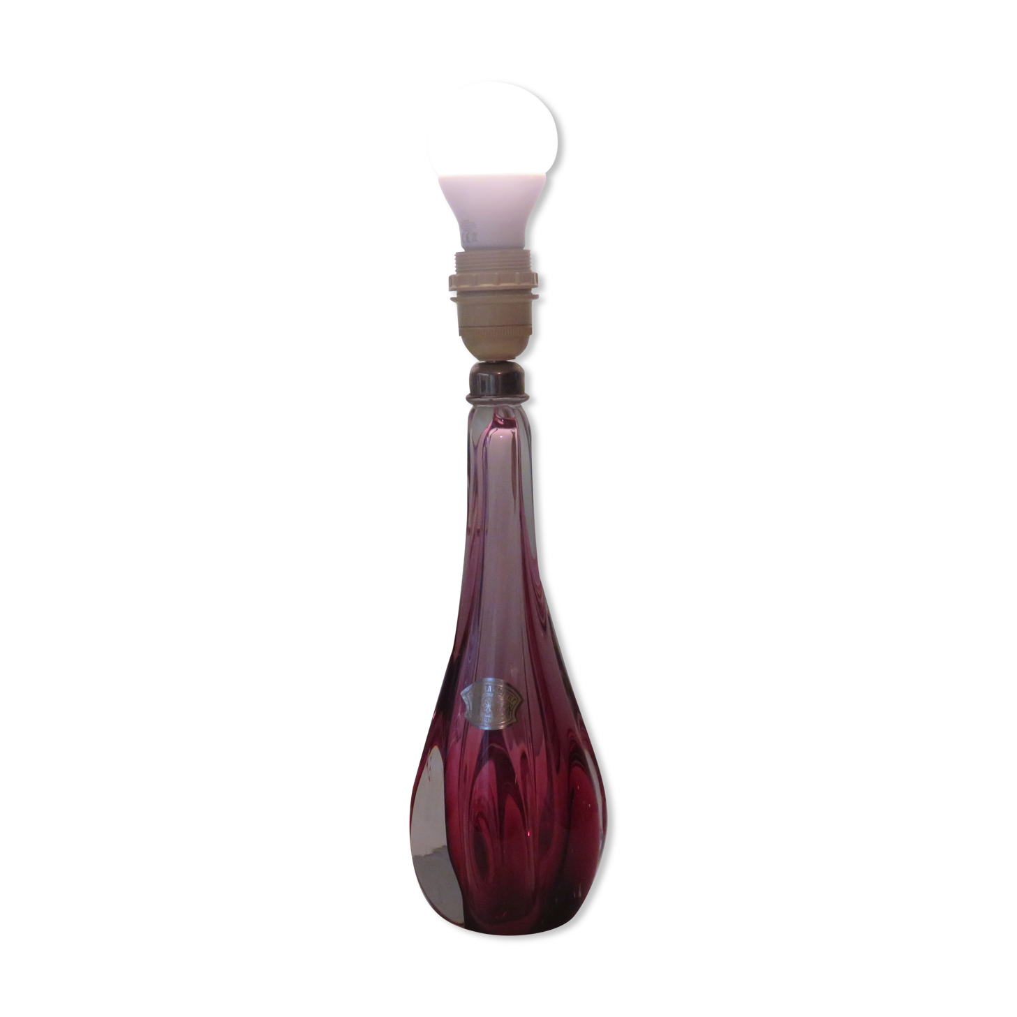 Pink crystal lamp from Val Saint Lambert, Belgium