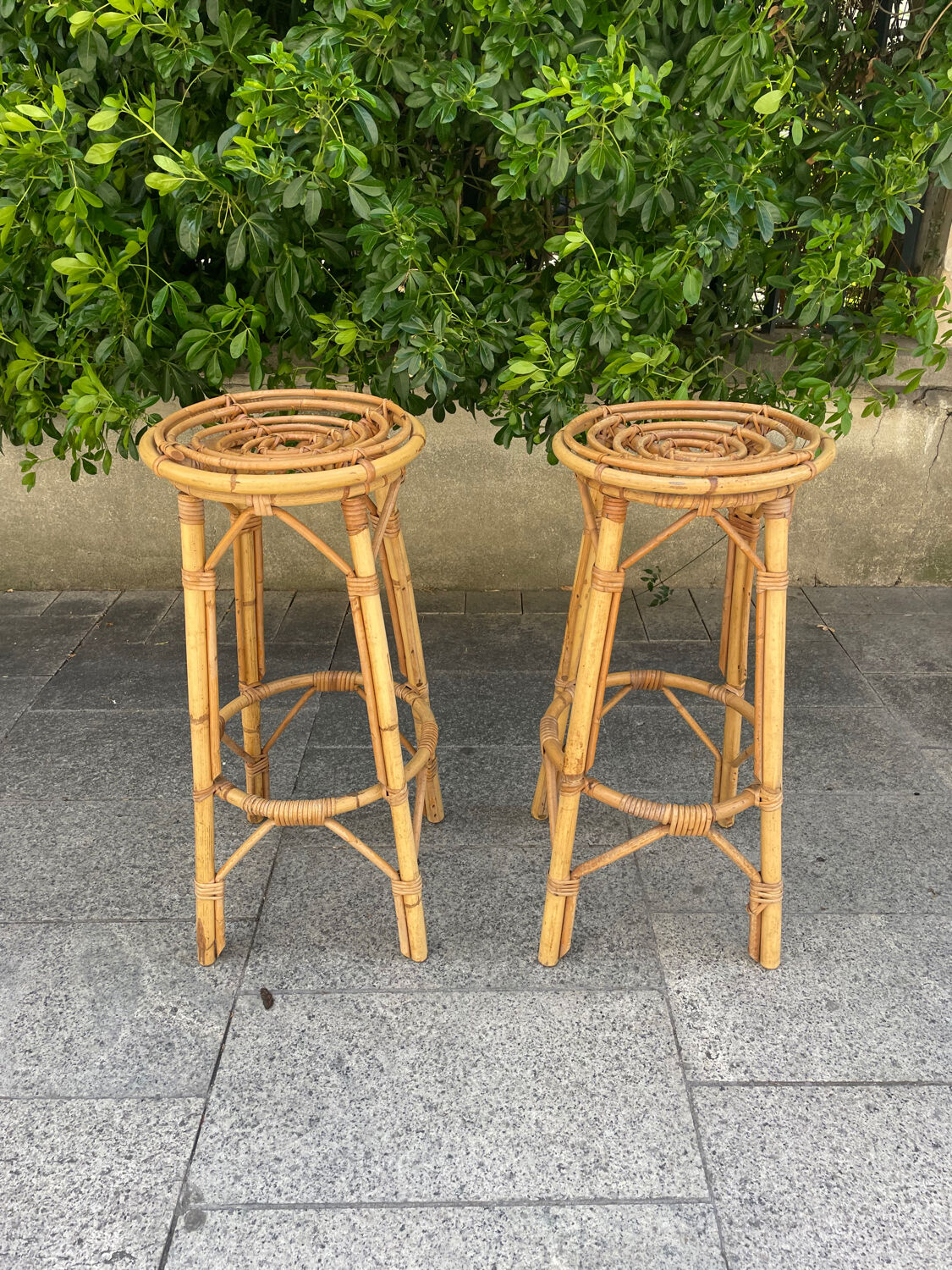 Pair of rattan stools