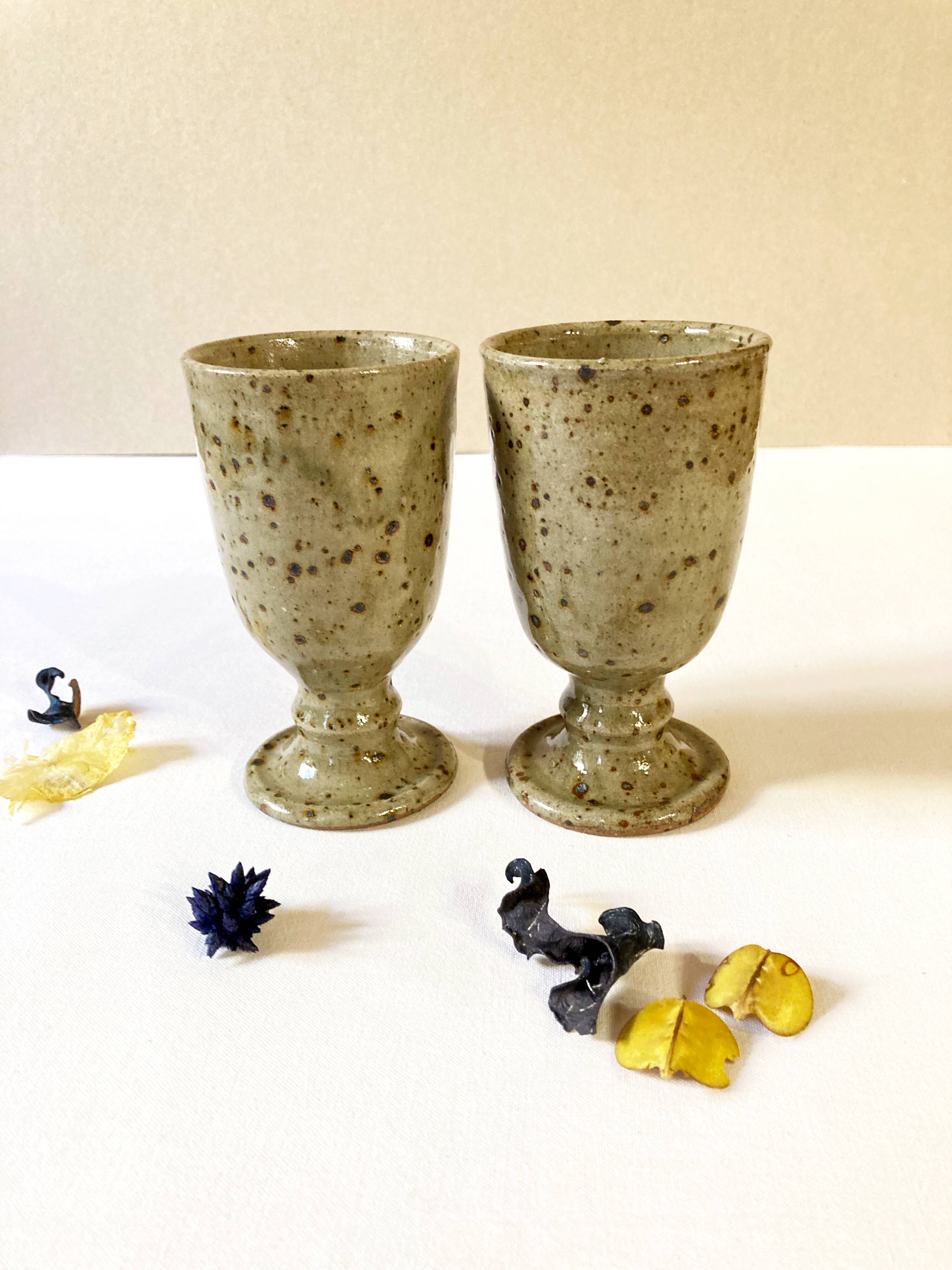 Pair of enamelled stoneware mazagrans