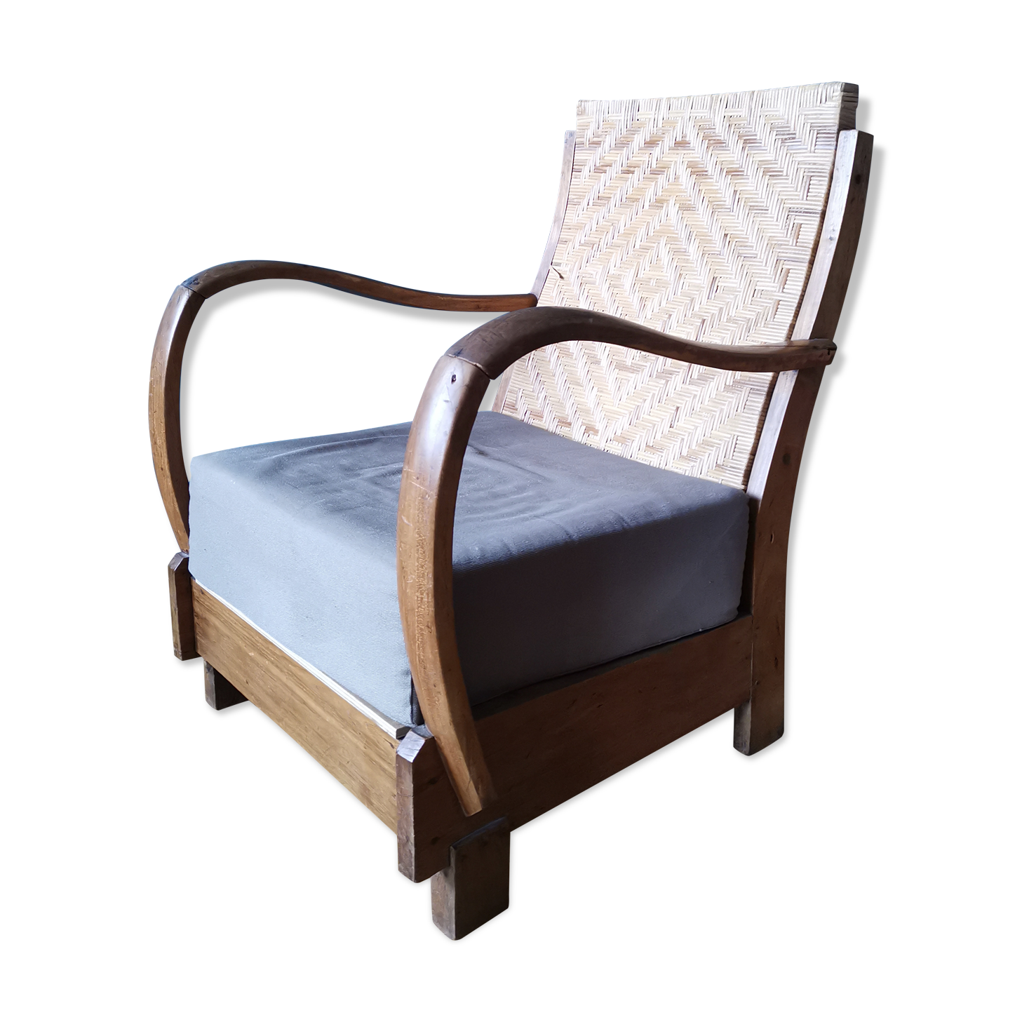 Fauteuil en teck et rotin style colonial indonésien