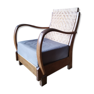 Indonesian colonial style teak and rattan armchair