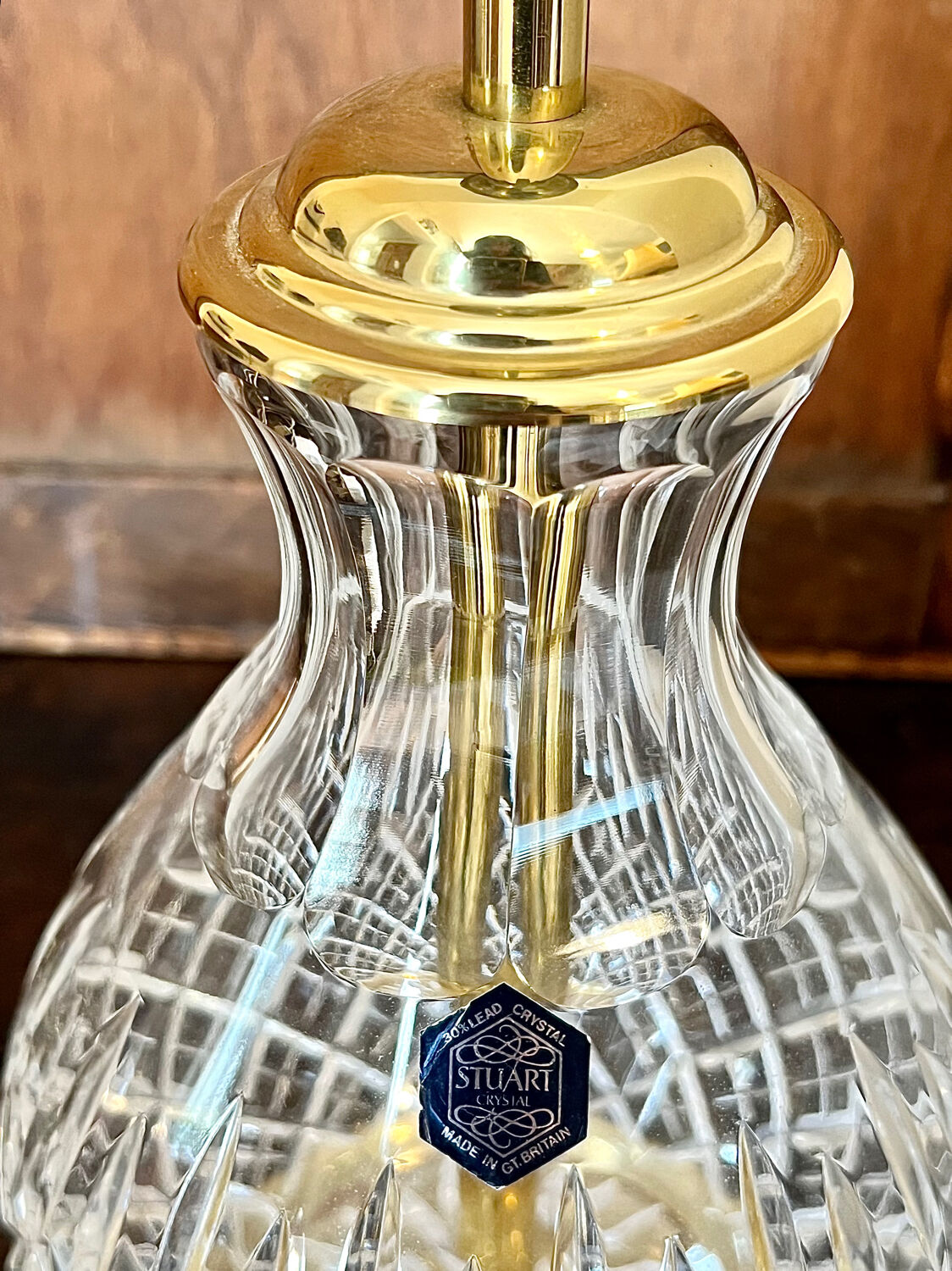 Crystal lamp stand | round diamond cut crystal lamp | stuart crystal lamp