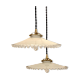 Pair of serrated opaline bistro pendant lamps