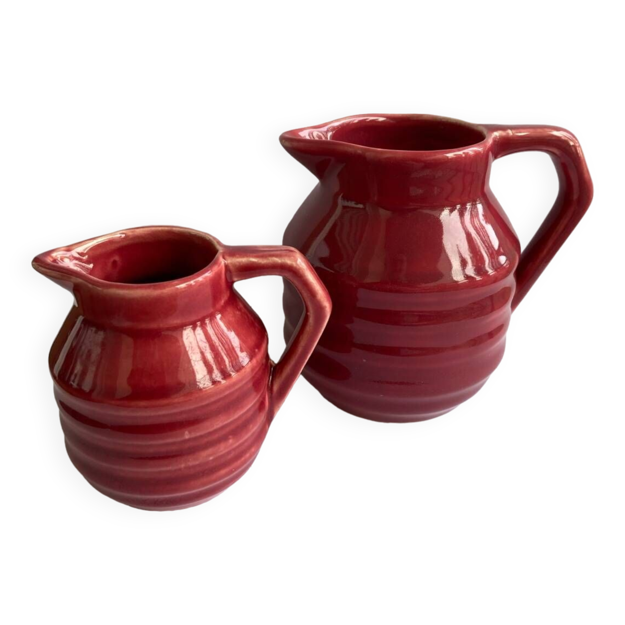 2 petits pots à lait et à crème Onnaing art déco rouge
