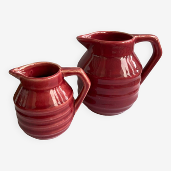 2 petits pots à lait et à crème Onnaing art déco rouge