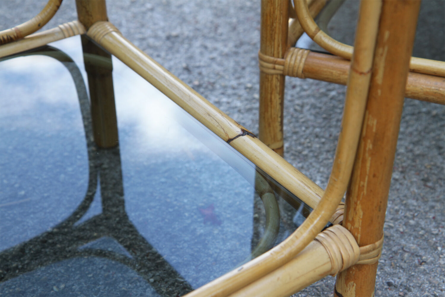 Pair of bamboo and smoked glass vintage bedside tables