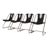 Set of 4 leather and chrome chairs from the 1960s