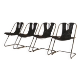 Ensemble de 4 chaises en cuir et chrome des années 1960