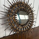 Brutalist round wrought iron mirror from the 60s/70s