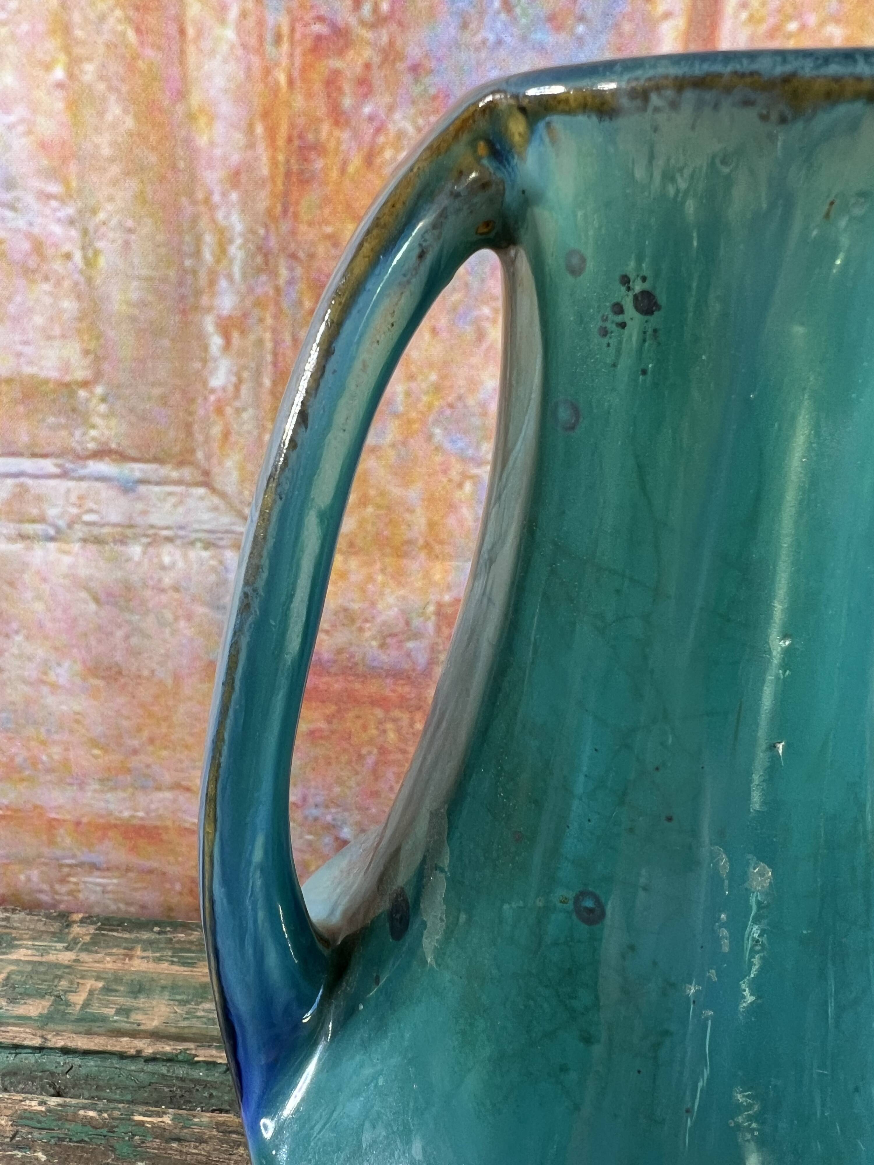 Blue & green glazed ceramic vase Art Nouveau style