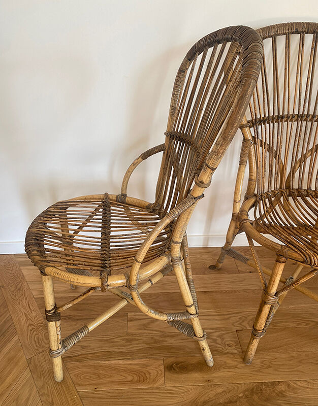 Lot 4 chaises rotin d'Audoux & Minnet