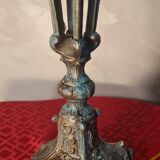 lampe ancienne patine bronze acier  et opaline blanche art deco 43x22