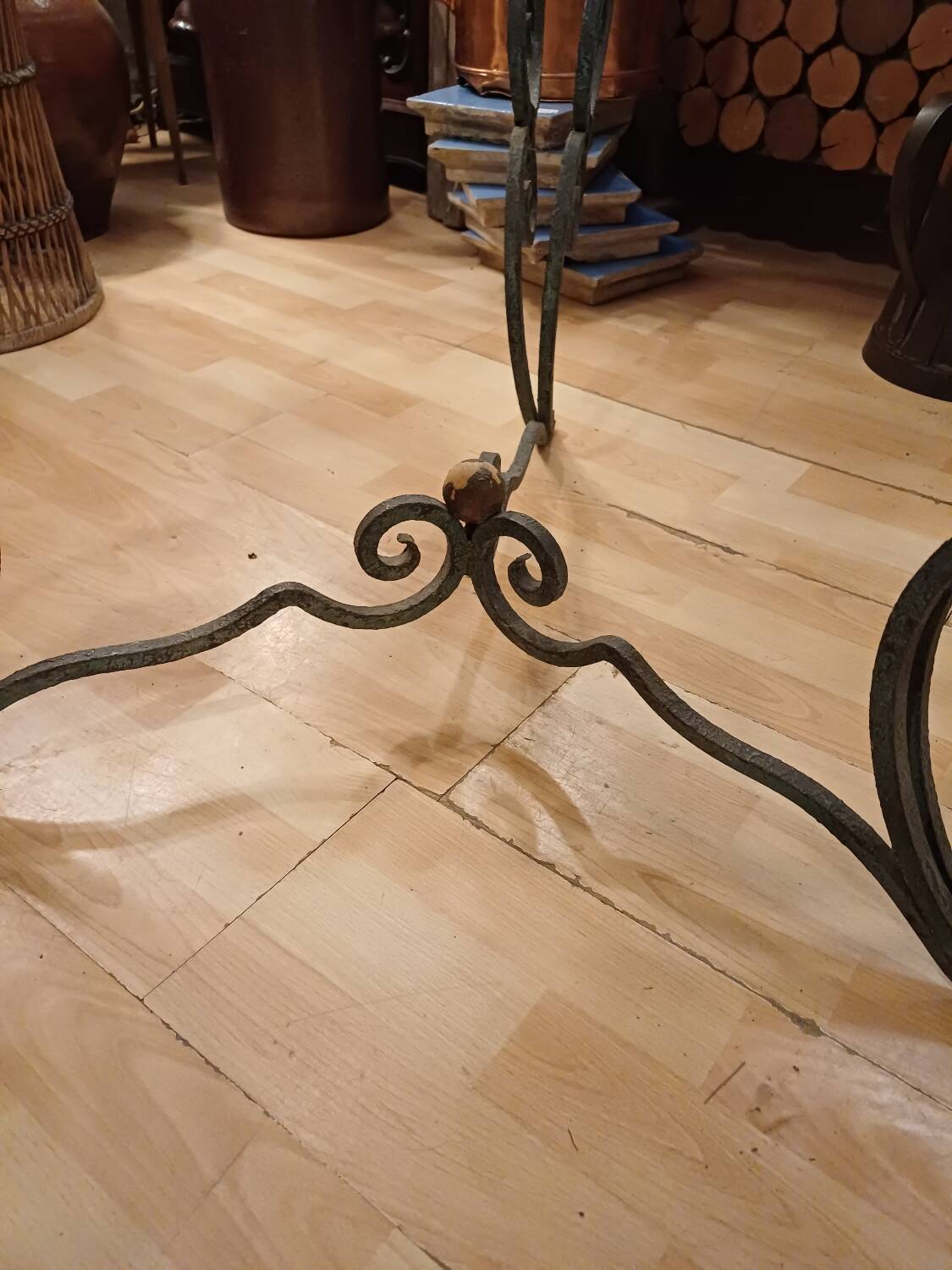 Wrought iron and glass tea table, 1930-1940