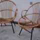 Paire de fauteuils corbeille en rotin