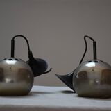Pair chrome balls hanging lamps