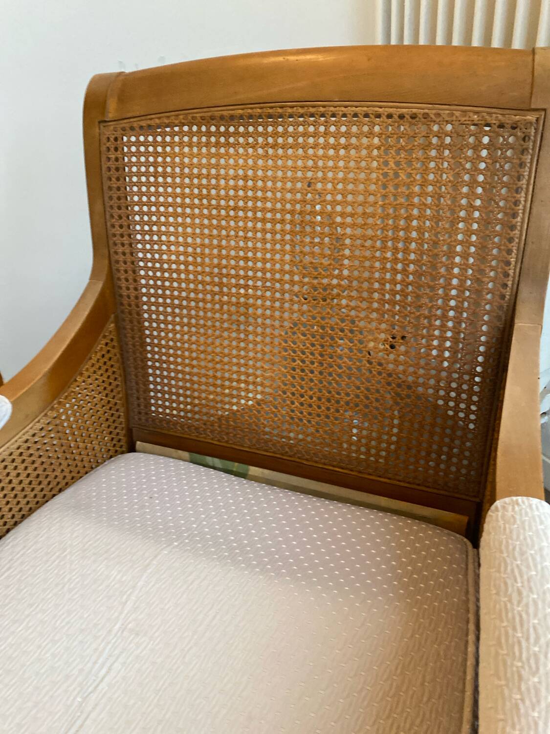 Sofa and armchair in cane and wood by Jean Roche