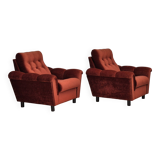 Années 1980, fauteuil relax danois meuble en velours marron/rouge.