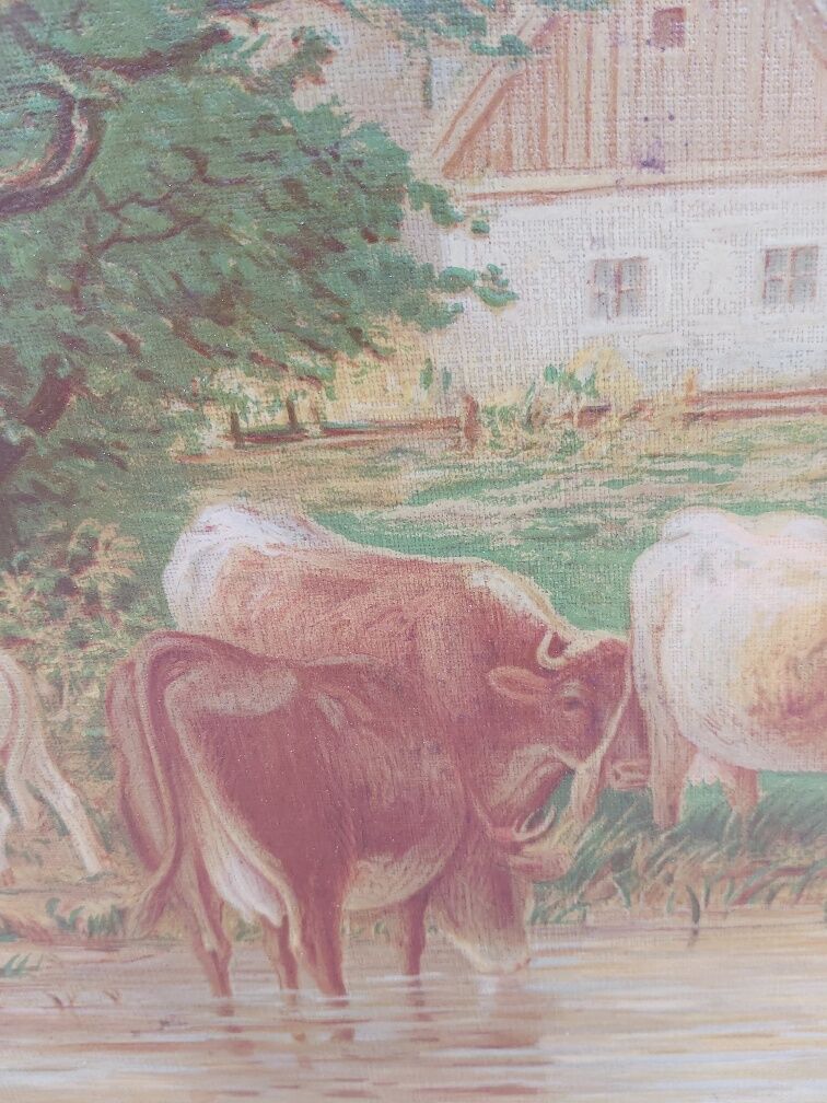 Paire de paysage vaches encadré