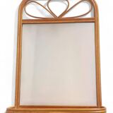 Mid Century French Riviera Rattan and Wicker Mirror With Shelf, Spain, 1960s–70s