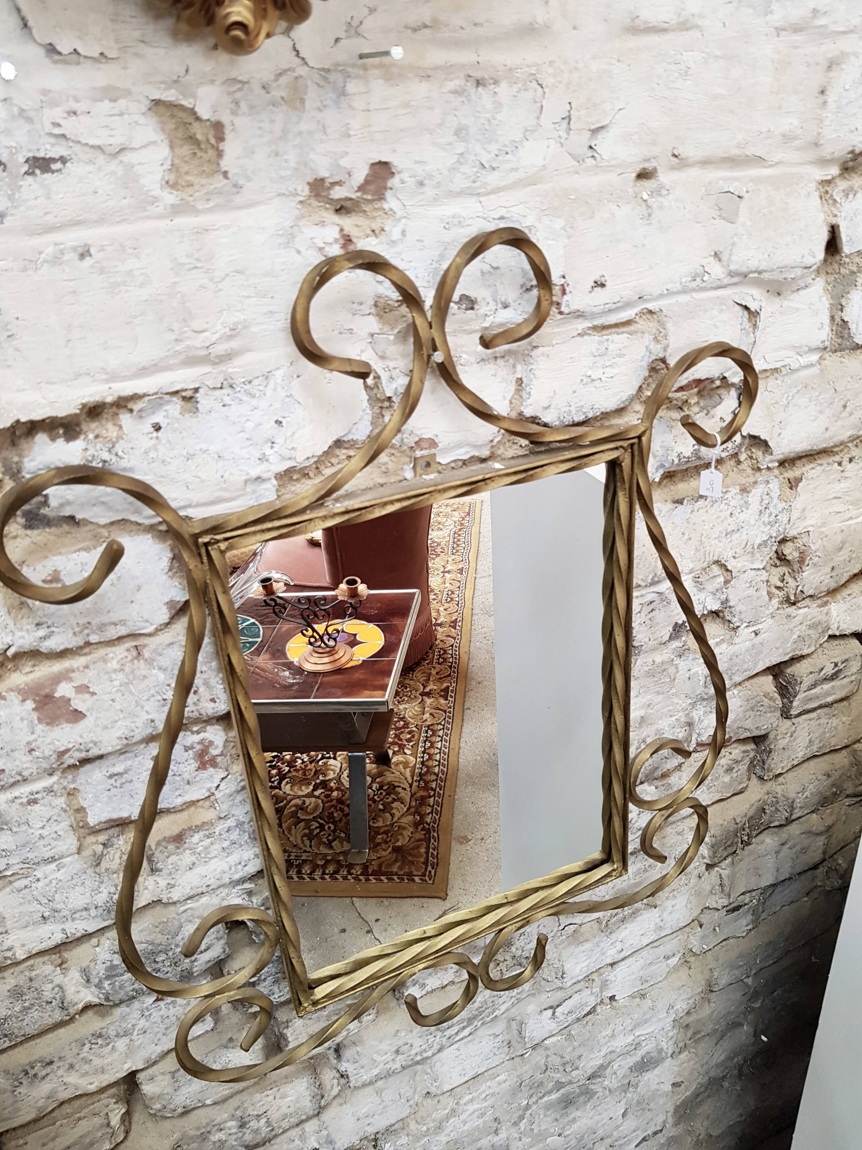Gilded wrought iron mirror 52x64cm