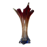 Murano glass vase, blown, gradient red, original antique label.
