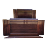 Art Deco bed, acacia wood, 30s/40s, mustache foot