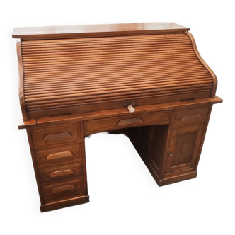 Old American desk with oak S-shaped louvered circa 1940