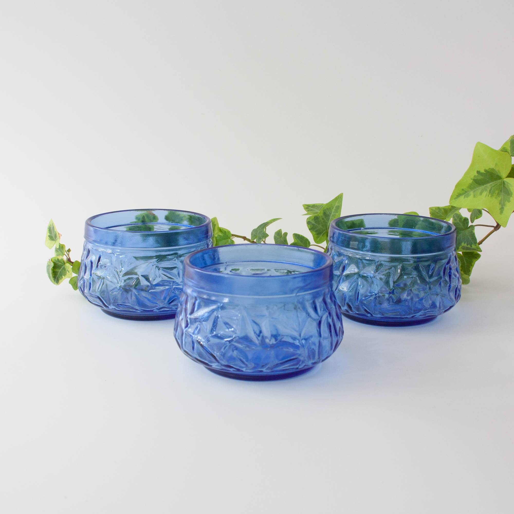Set of 3 Vintage IVIMA Blue Glass Dessert Bowls, 1960s