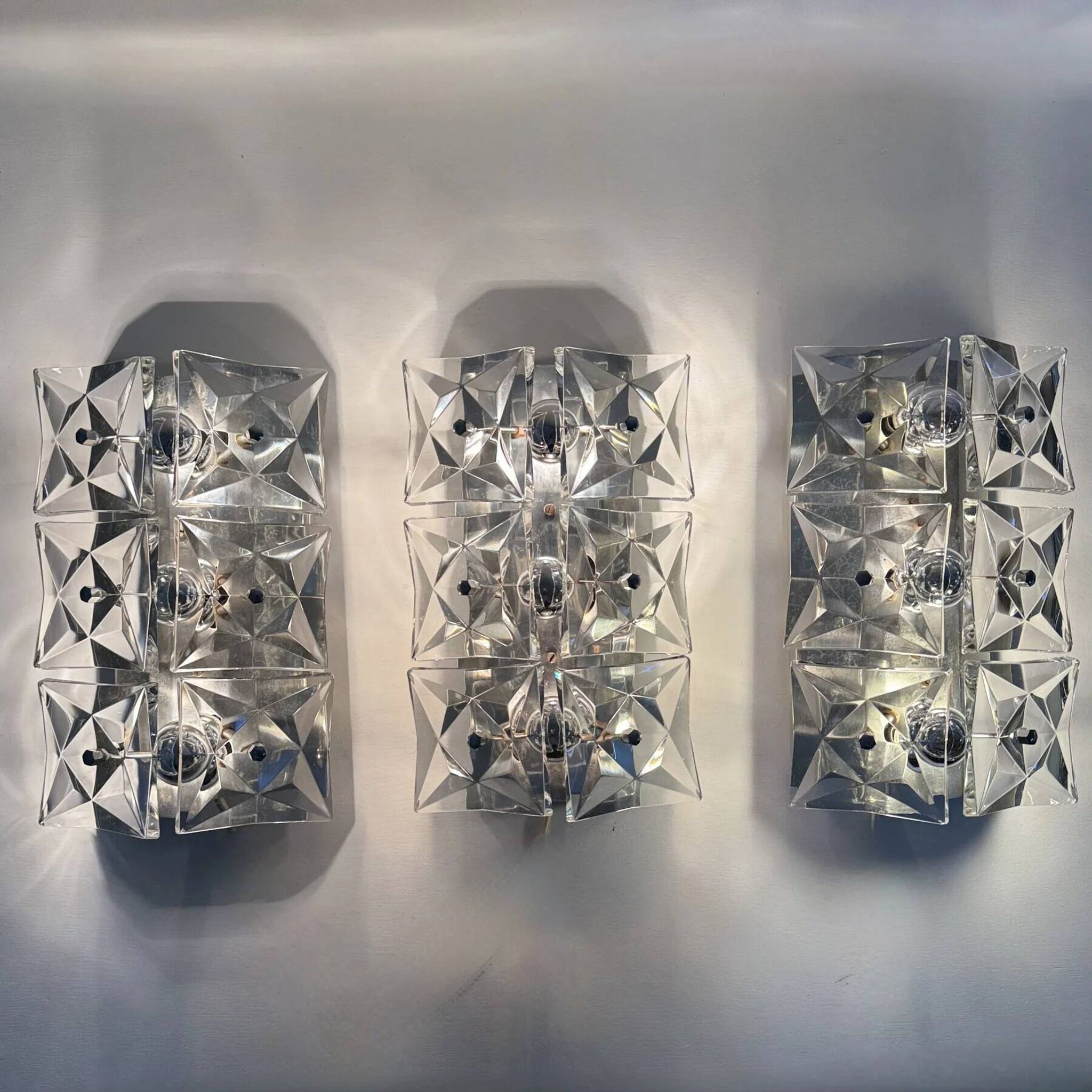 Set of 3 mid-century large crystal sconce by Kinkeldey, Germany, 1970s