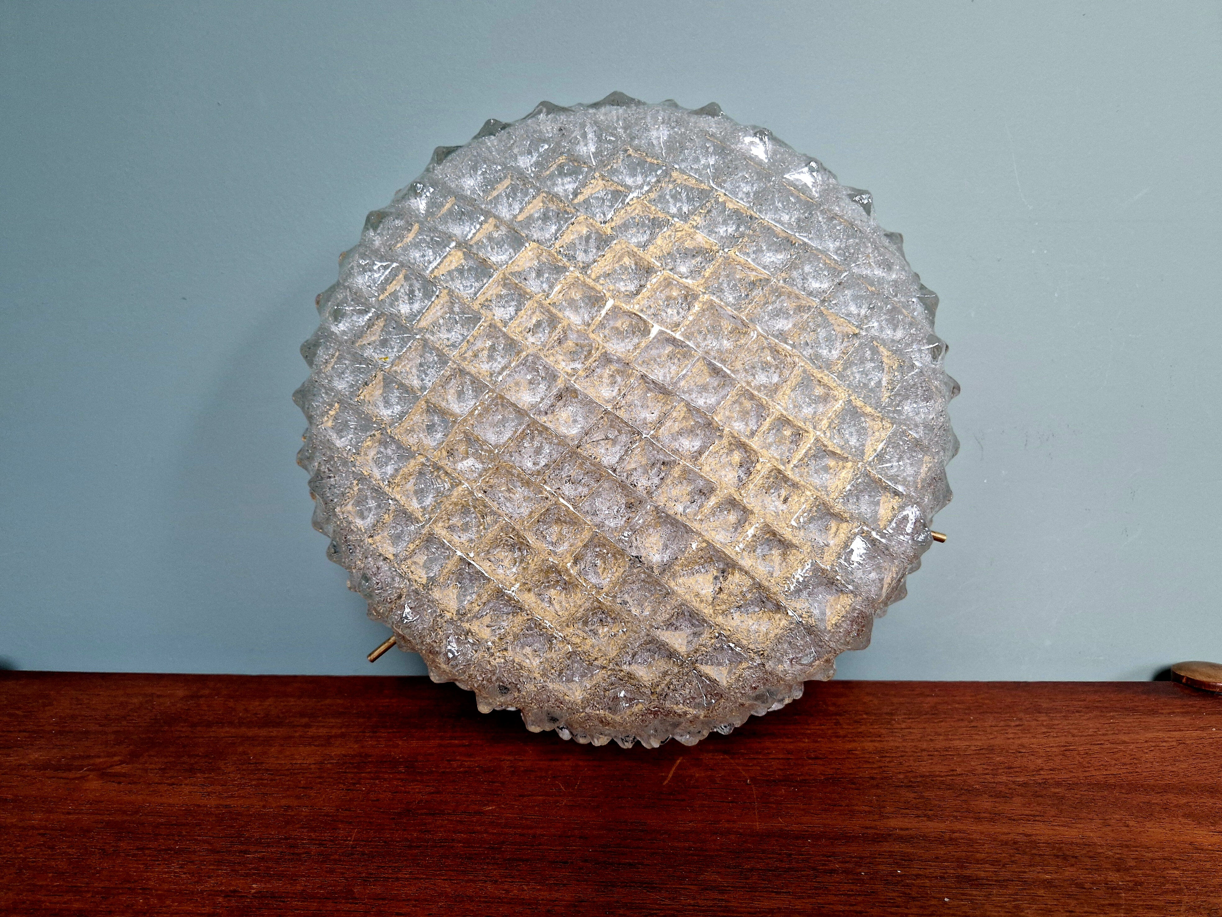 Large brass and frosted glass ceiling light, Hillebrand Lighting, 1970.