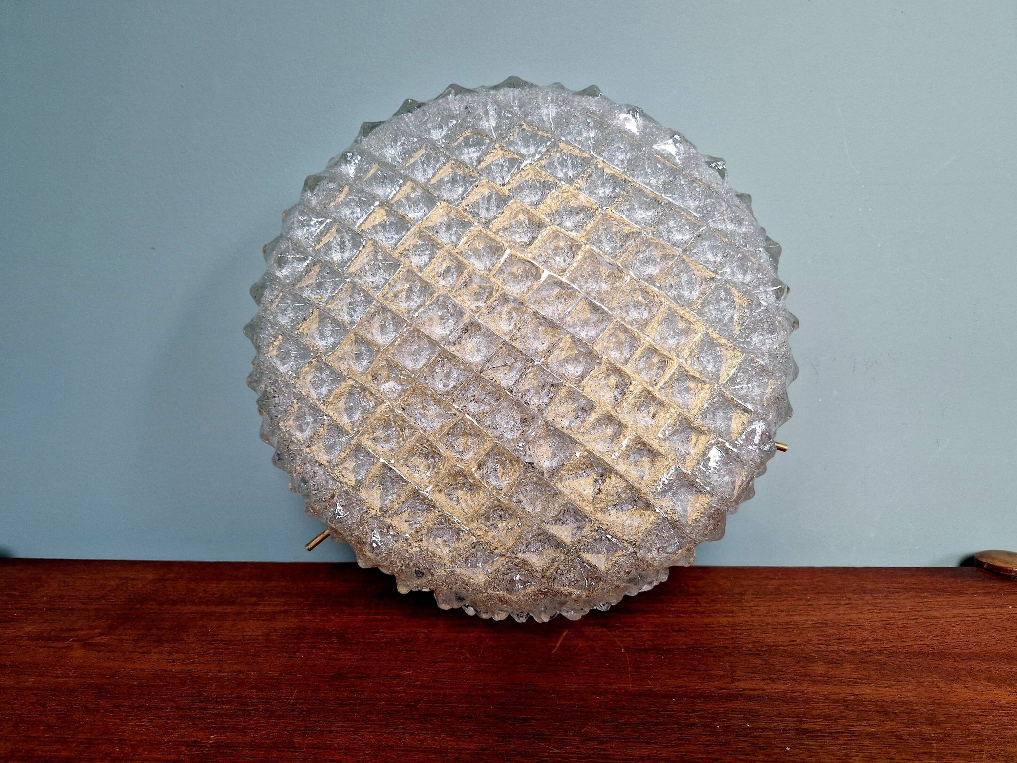 Large brass and frosted glass ceiling light, Hillebrand Lighting, 1970.