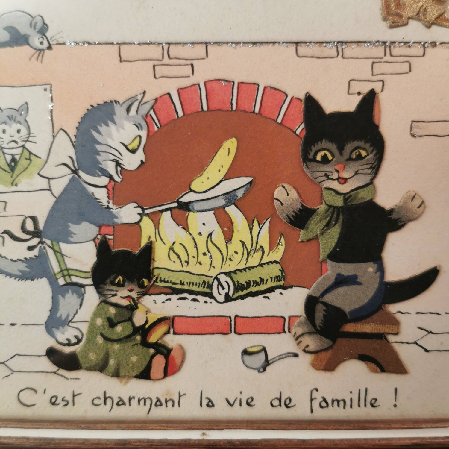Small frame old postcard early 20th century little humanist cats st nicolas christmas