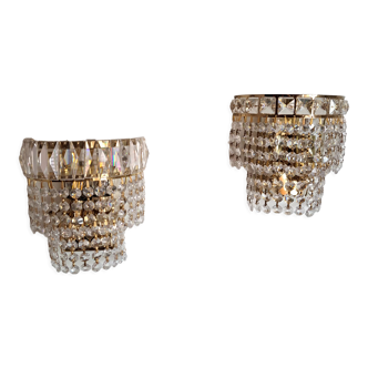 Paire d'appliques métal doré et pampilles