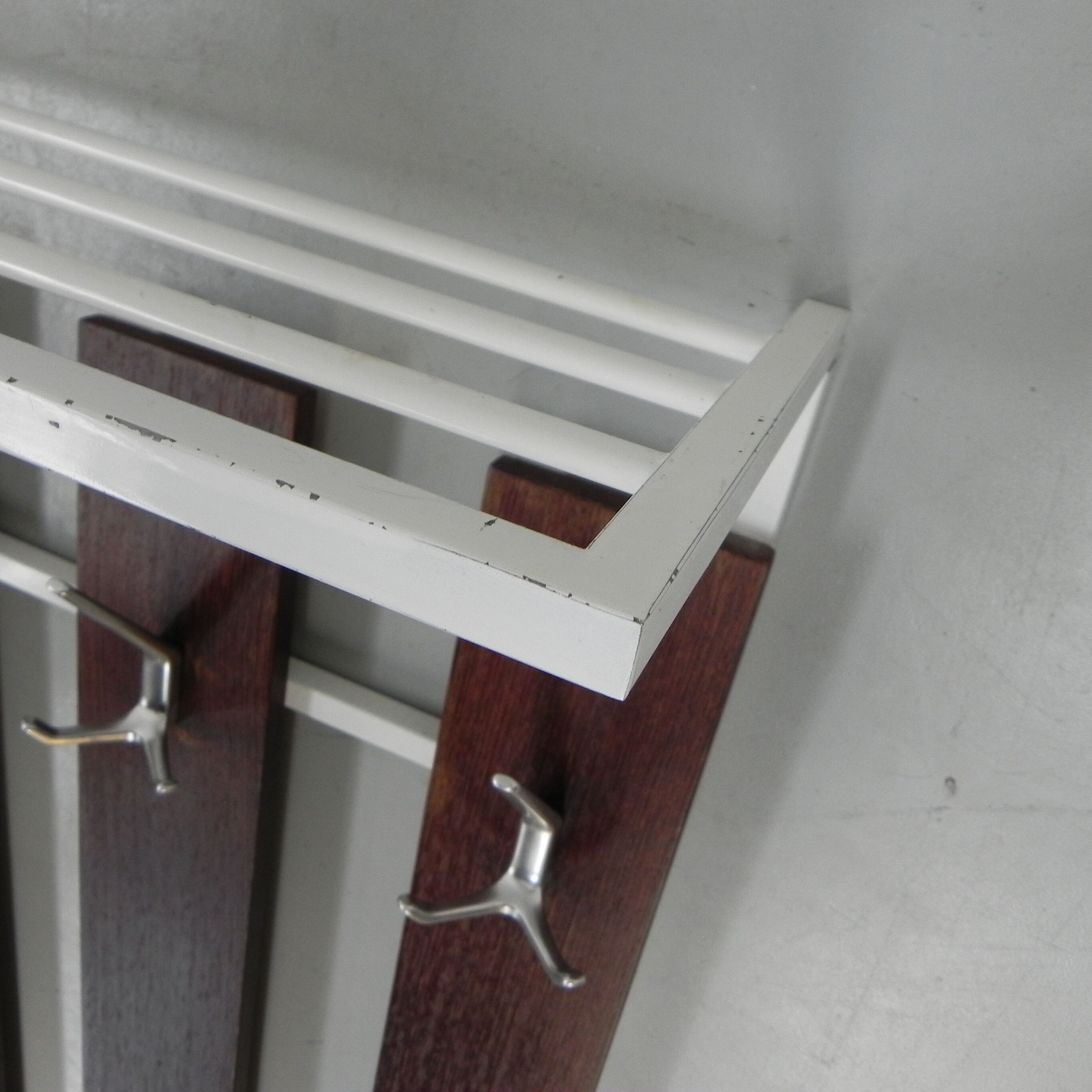 Vintage wall coat rack with 8 hooks and hat shelf