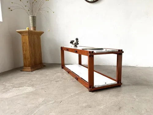 Italian modernist shelf in teak and Carrara marble, 1950s