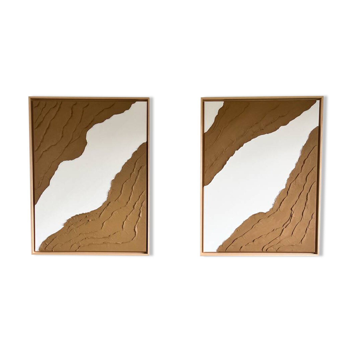 Brown and white relief diptych panels