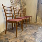 Set of 4 vintage Scandinavian style chairs with old pink velvet seat