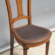 Lot 6 Art Deco chairs in Walnut style Louis XVI seat leather decorated with roses