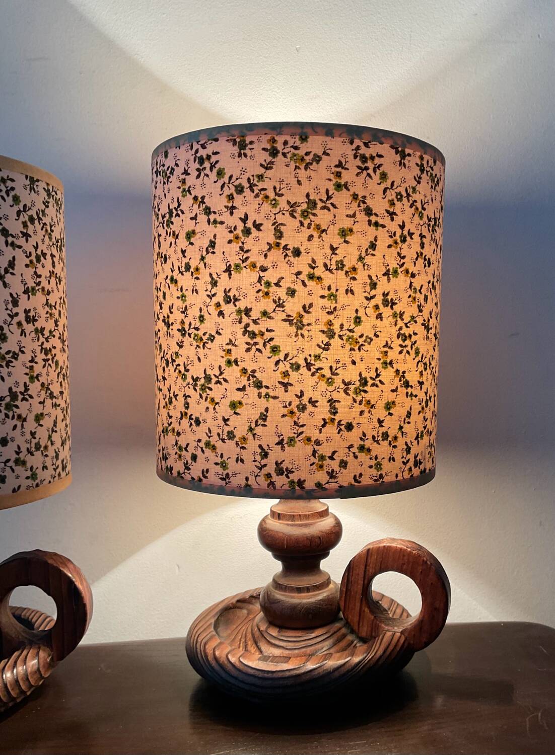 Pair of Scandinavian wooden lamps from the 60s
