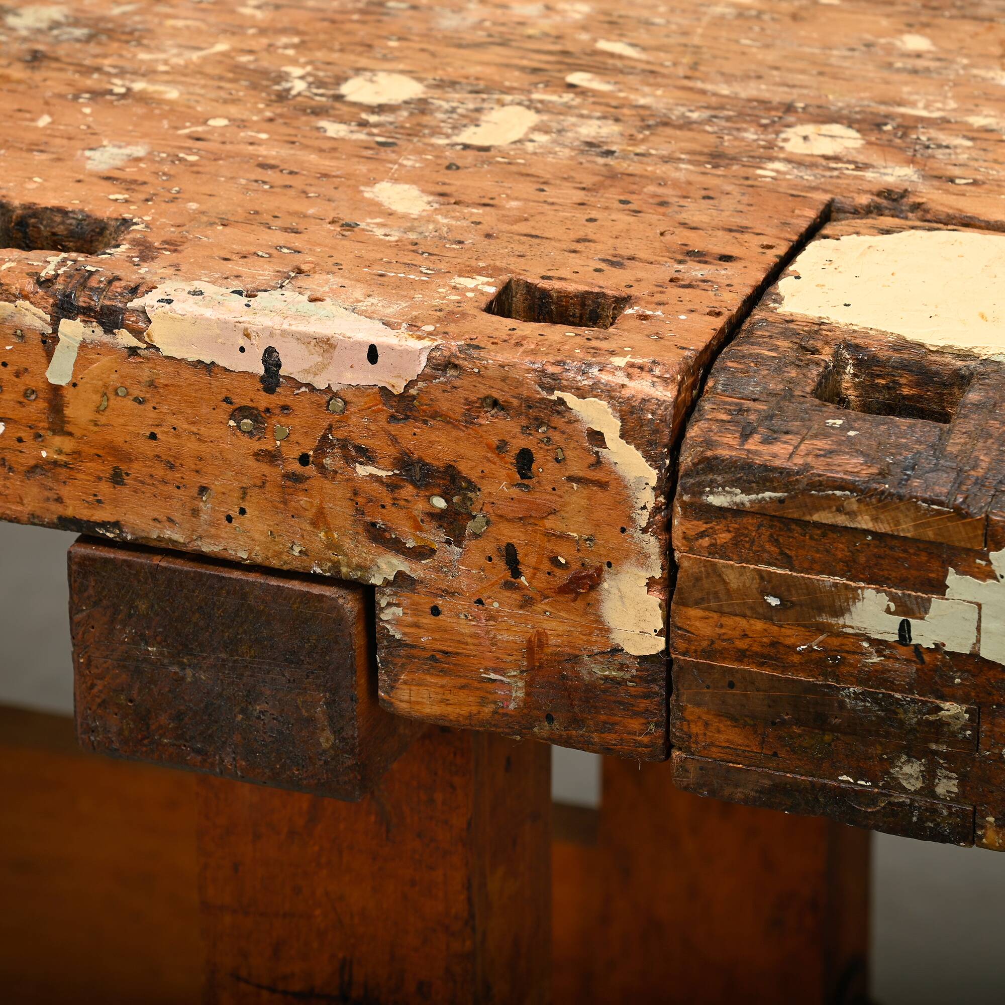 Vintage Wooden Industrial Rustic Carpenter’s Workbench with Two Vises