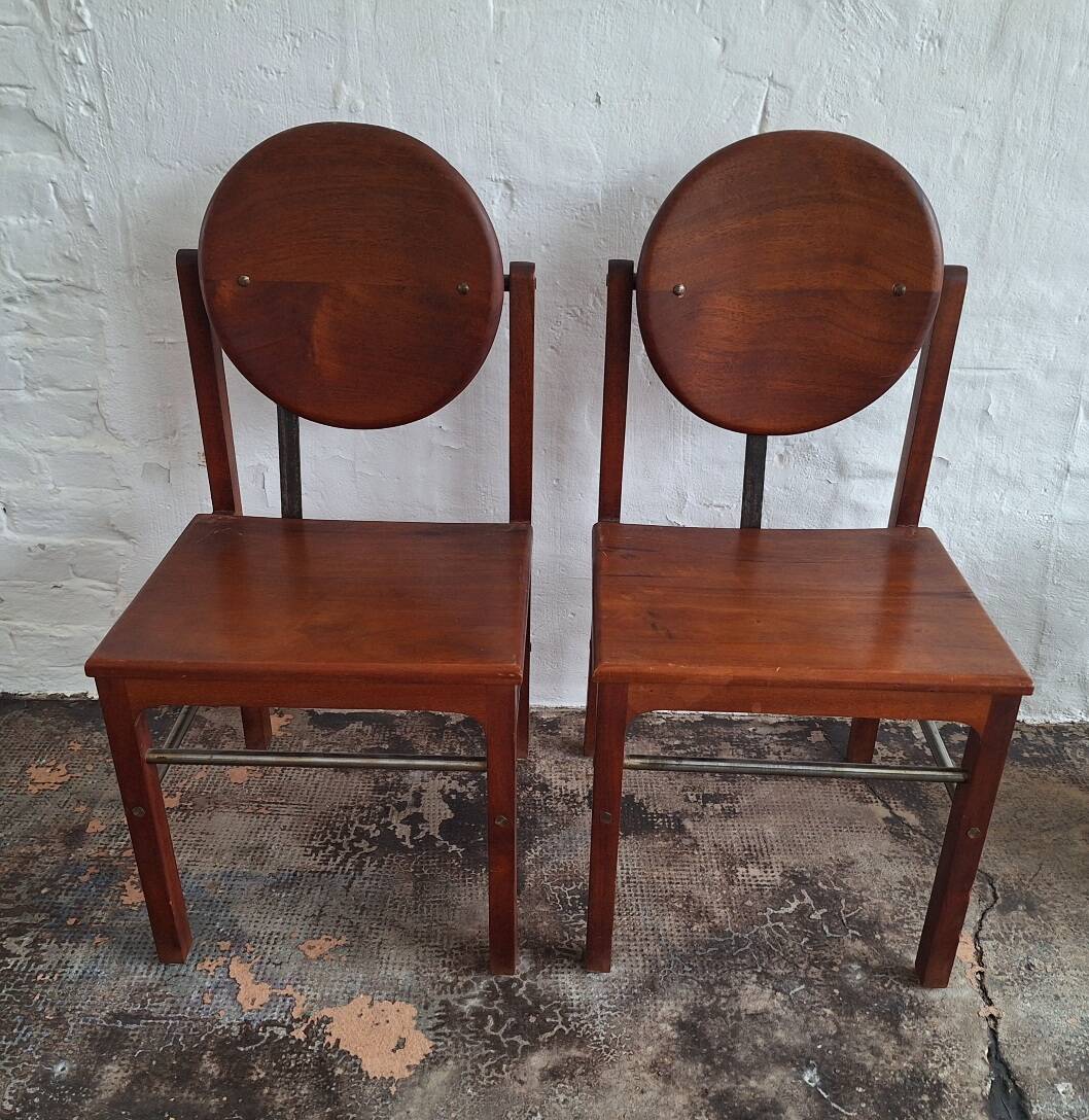 Set of 6 mid century Brutalist teak and steel dining chairs, 1960s