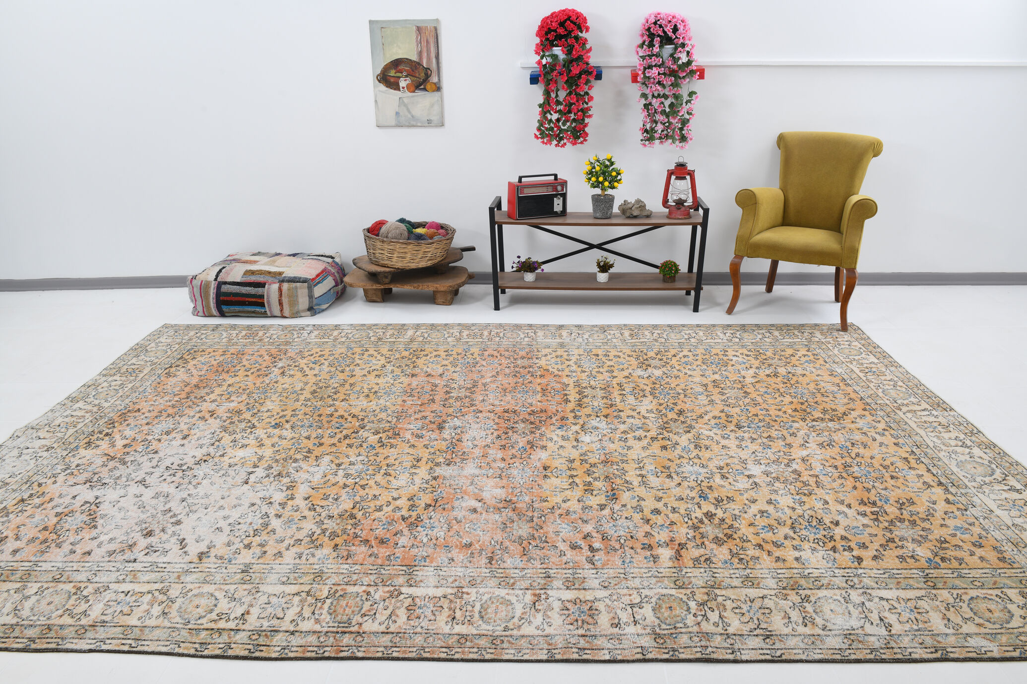 8x12 handmade orange foloral turkish rug 383x257cm