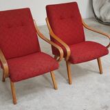 Pair of red armchairs 6953 by Jaroslav Smidek for Ton Bystrice Thonet 1960