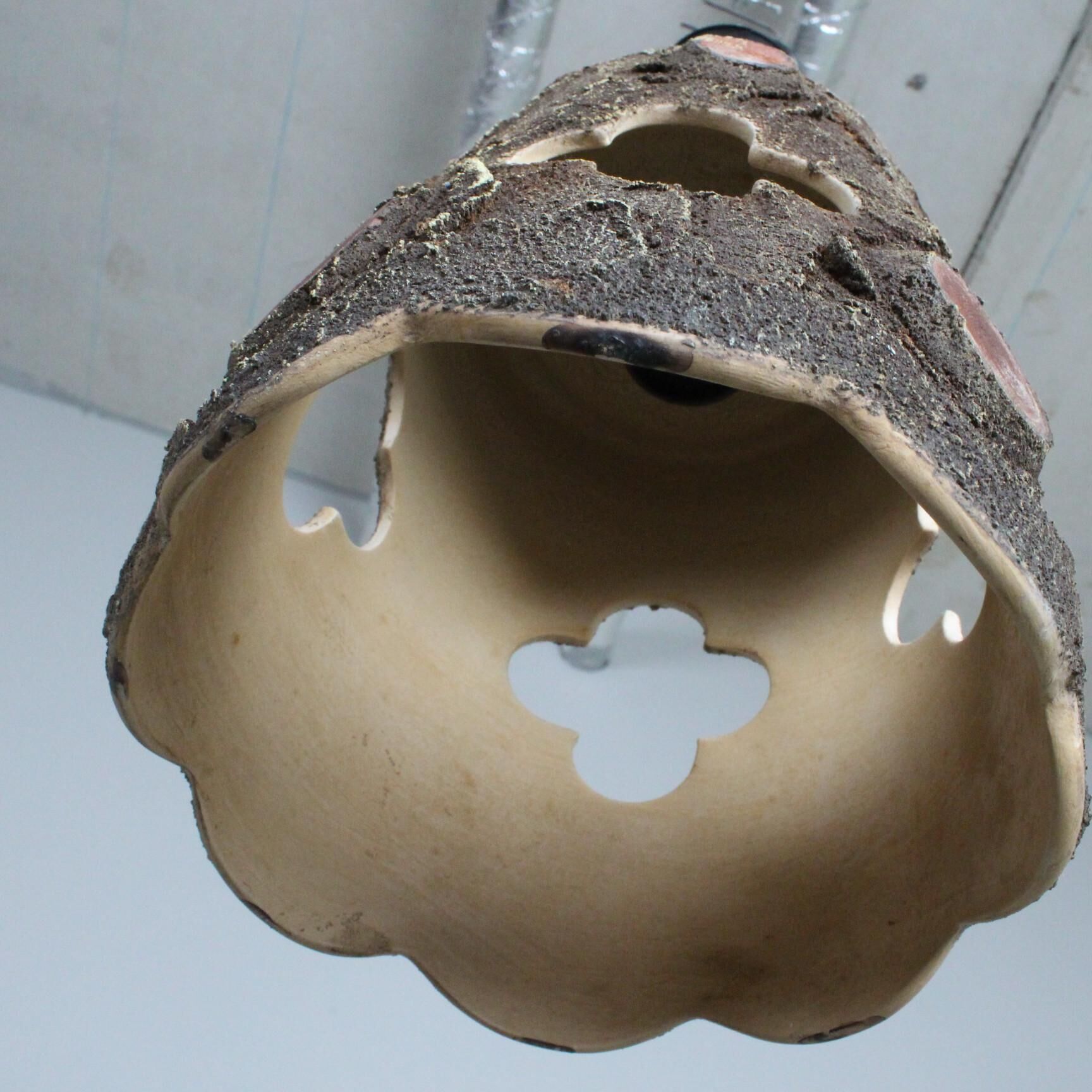 suspended lamp in brutalist ceramic France 1950