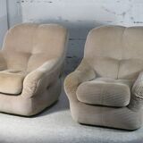 Pair of armchairs "space age". Beige corduroy velvet. France, circa 1970