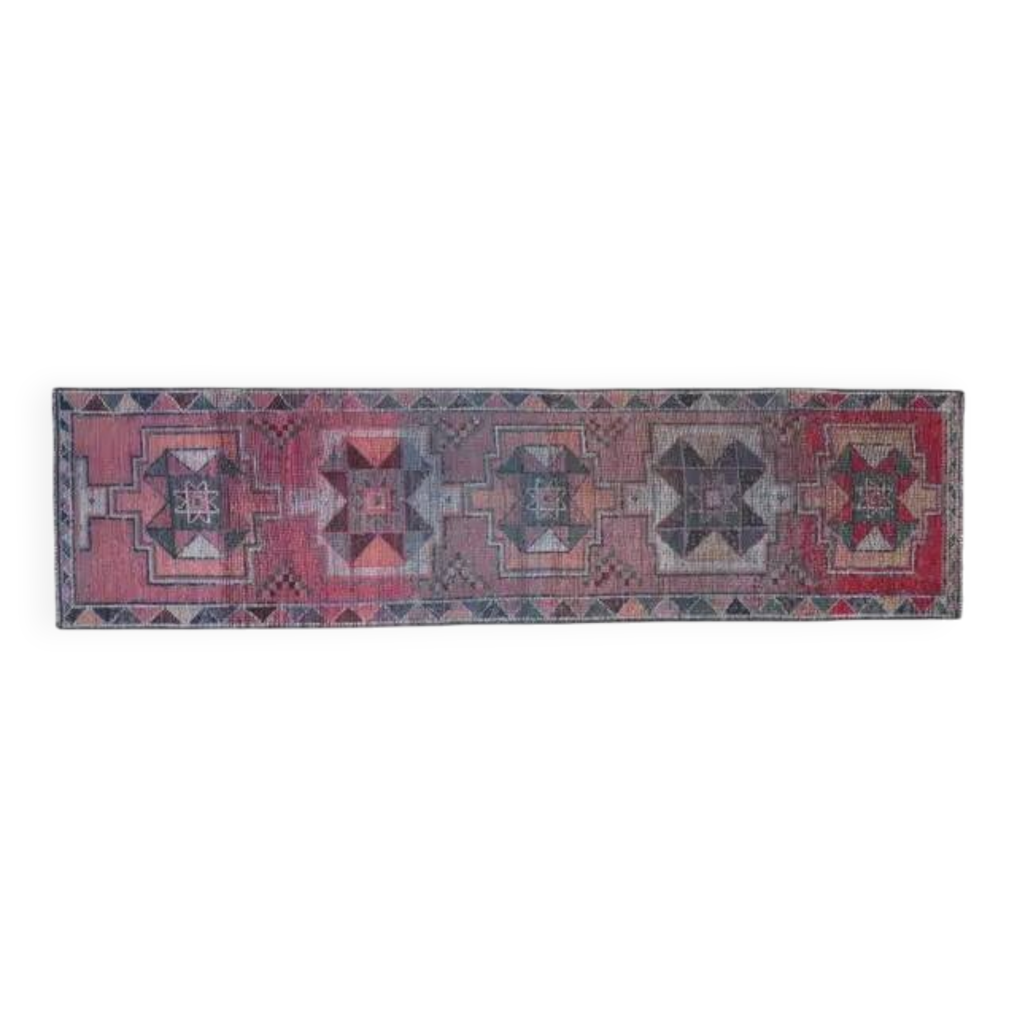 1970s Vintage Turkish Handmade Wool & Cotton Purple Runner Rug 91X359