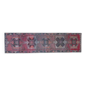 1970s Vintage Turkish Handmade Wool & Cotton Purple Runner Rug 91X359